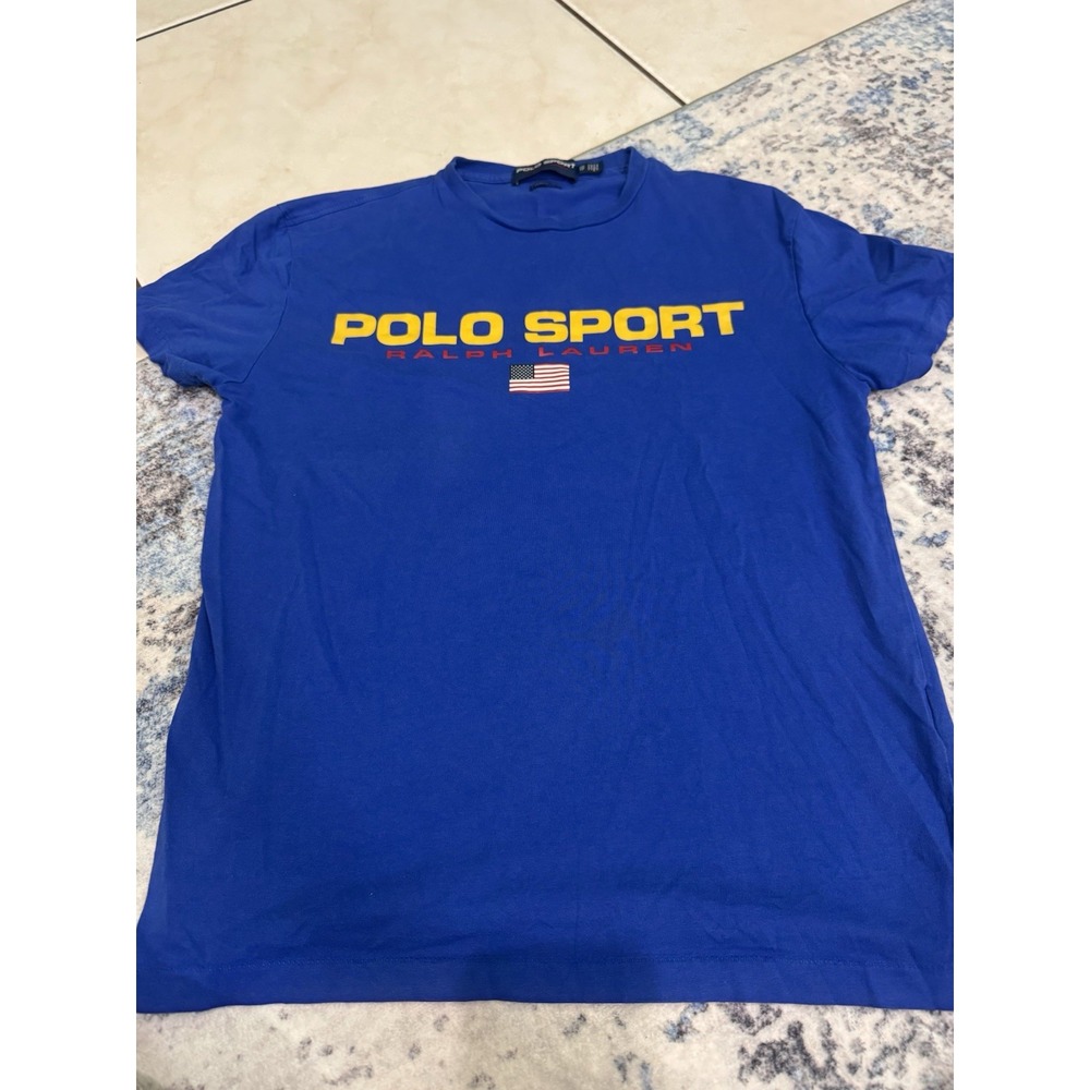 Polo Sport Ralph Lauren Women's XS Blue Graphic T-Shirt USA Flag Classic Fit